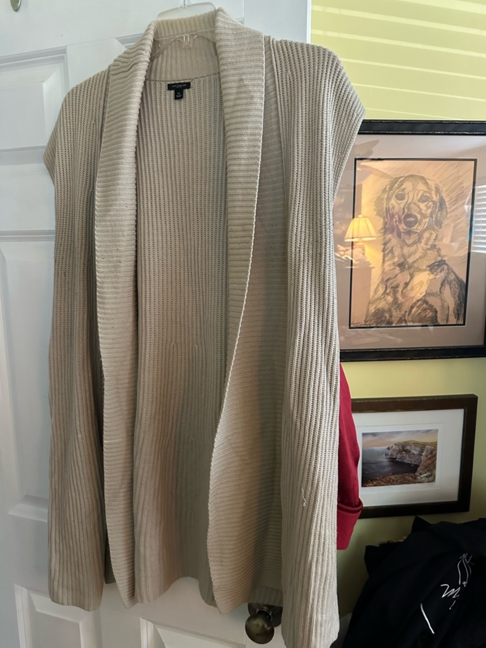 Ann Taylor Neutral Ribbed open front cardigan Sweater - Light Oatmeal